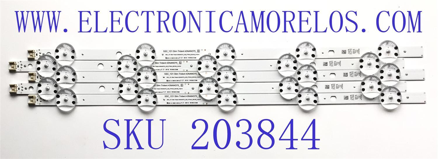 KIT DE LEDS PARA TV LG (5 PZ) / NUMERO DE PARTE EAV65017701 / SSC_Y21 SLIM TRIDENT 43NANO75_S / SSC_21 SLIM TRIDENT 43NANO75_LGF_PTN0.6_REV_210210 / PANEL NC430TQG-AAKP1 / MODELO 43NANO75UPA.BUSYLJM - Imagen 1